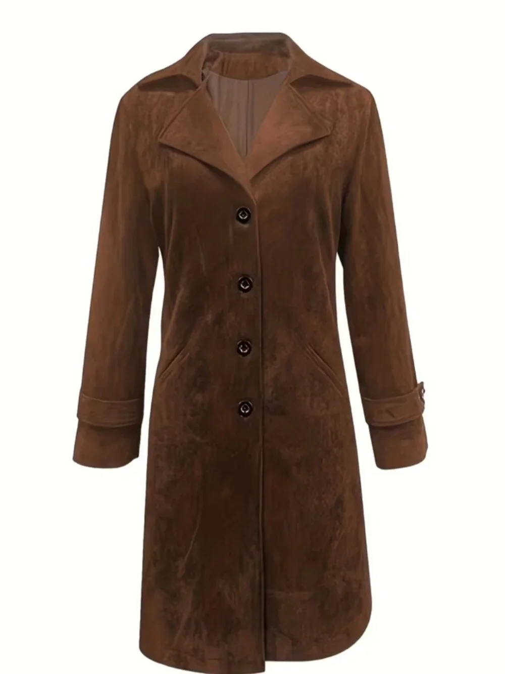 Elegant Women'S Vintage Coat - Classic Lapel Design, Front Button Closure
